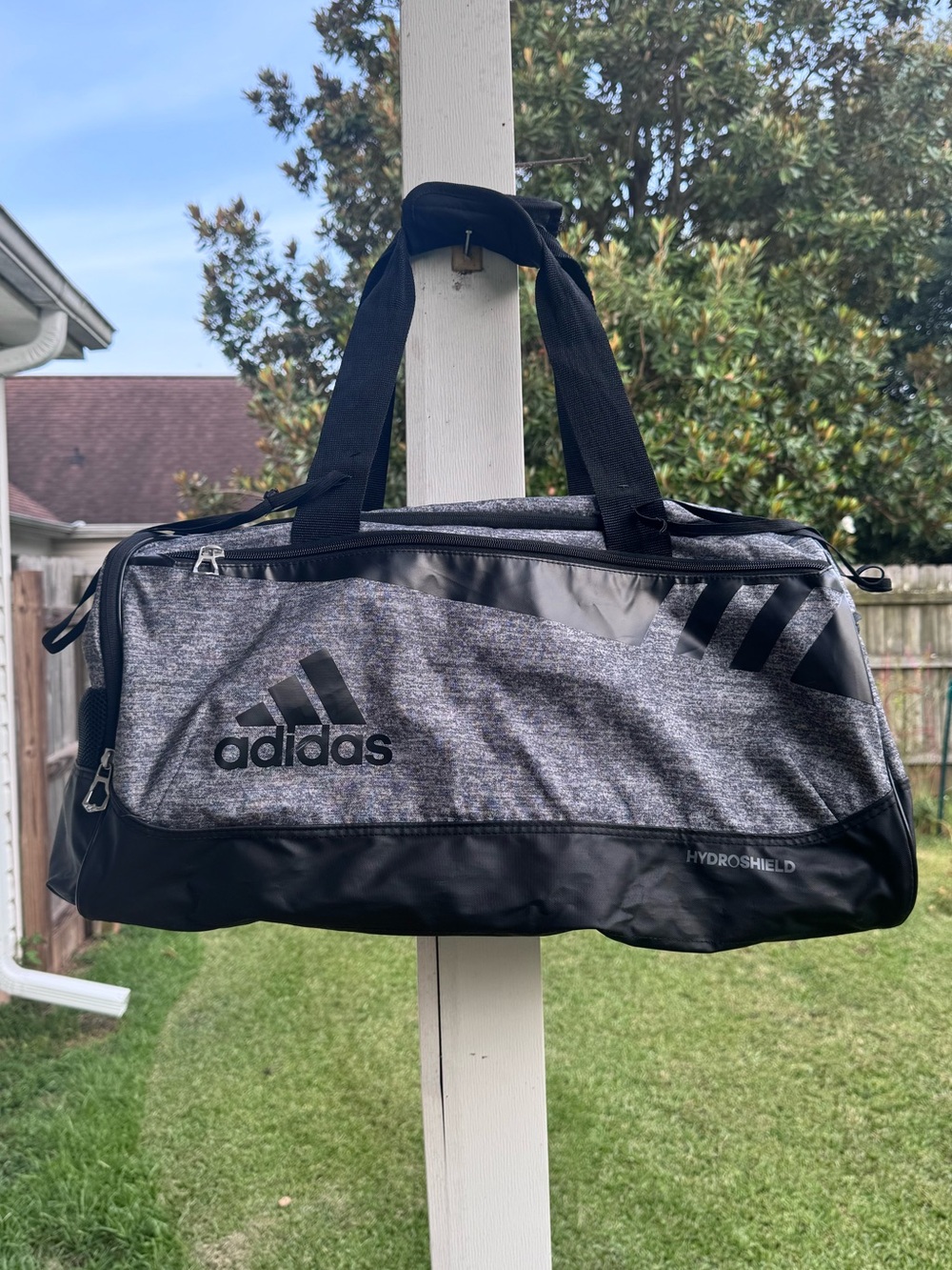 ADIDAS Men's Black and Heather Gray Duffel with HydroShield